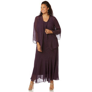 $199 Catherine's Purple Masquerade Beaded Dress & Jacket Set 30W NEW